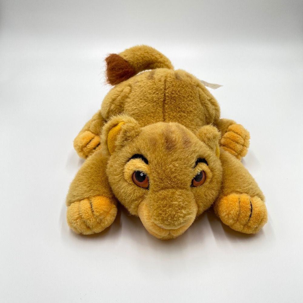 Vintage Disney The Lion King Simba 90s Plush Baby Cub Laying Stuffed Animal Toy
